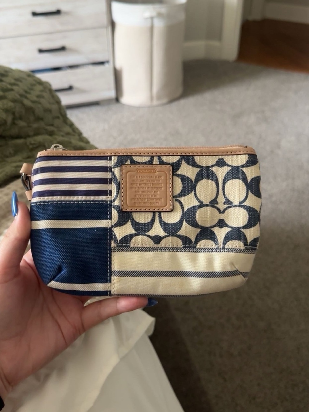 Coach Patchwork Signature Wristlet in Navy and Cream